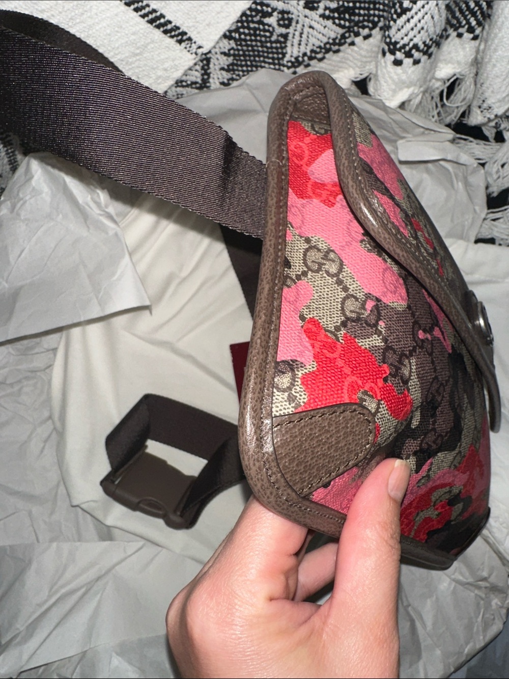 Gucci Brown Pink Red Camouflage GG Canvas waist belt bag  and crossbody - Picture 8 of 8